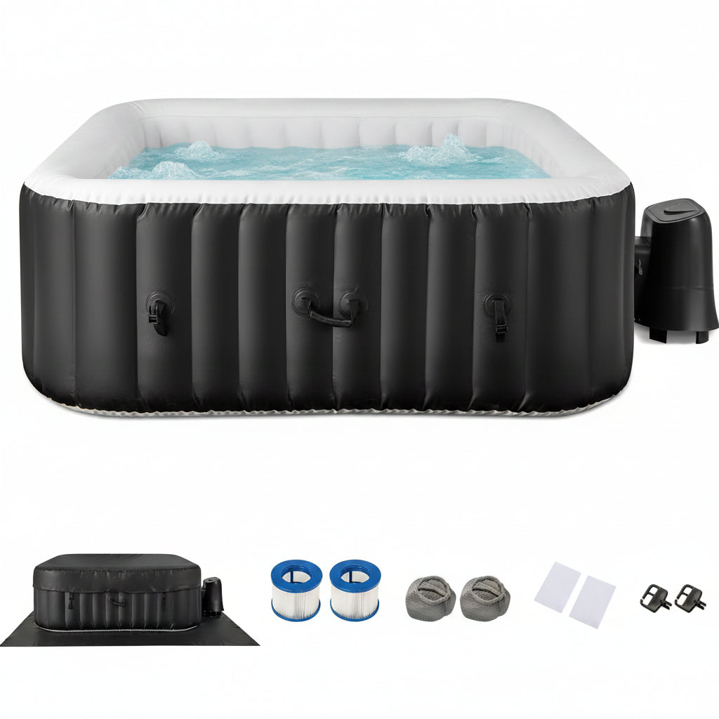 Inflatable Hot Tub, 4-6 Person Blowup Pool Hottub W/130 Air Jets, Heater Pump, Filter Cartridges, Insulated Cover, Ground Cloth, Portable Outdoor Water SPA (71’’X70’’ Rectangular, 4-6 Person)
