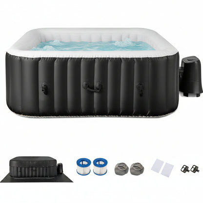 Inflatable Hot Tub, 4-6 Person Blowup Pool Hottub W/130 Air Jets, Heater Pump, Filter Cartridges, Insulated Cover, Ground Cloth, Portable Outdoor Water SPA (71’’X70’’ Rectangular, 4-6 Person)