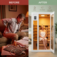 2 Person Extendable FAR Infrared Sauna for Home, Hemlock Wood Low EMF 6 Carbon Heaters Indoor Saunas with LED Lights, Bluetooth Speaker, Digital Control Panel, and Seating Bench — Before & After